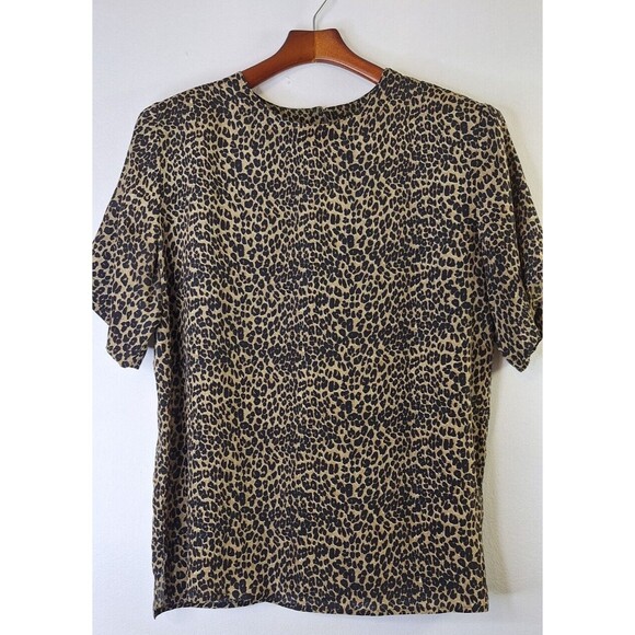 Vtg QUO-SILK 100% Silk Leopard Print Animal Print Top Women's Sz M Cottage Core - Picture 1 of 8